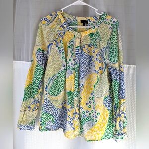 Talbots blouse, blue yellow and green, L